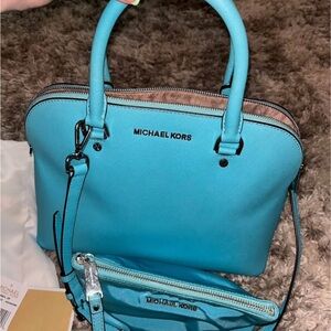 Michael Kors Blue Satchel with Silver Hardware